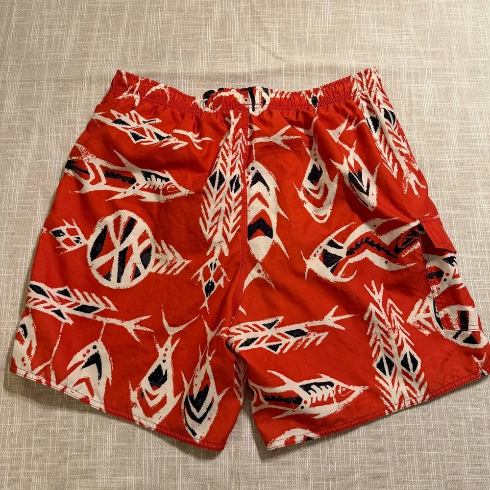 Quiksilver Mens Orange Tribal Fish Print‎ Swim Trunks Board Shorts XL 1502443